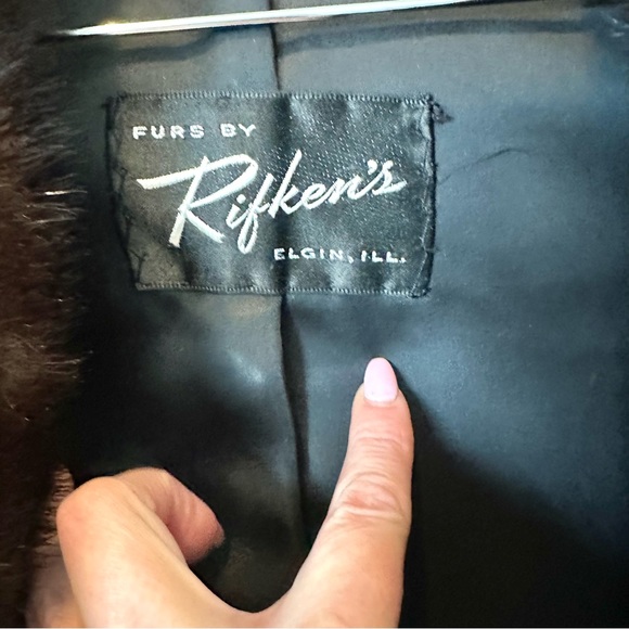 Vintage Furs By Rifken’s Black Jacket Brown Fur Trimmed Silk Lined - Picture 2 of 6